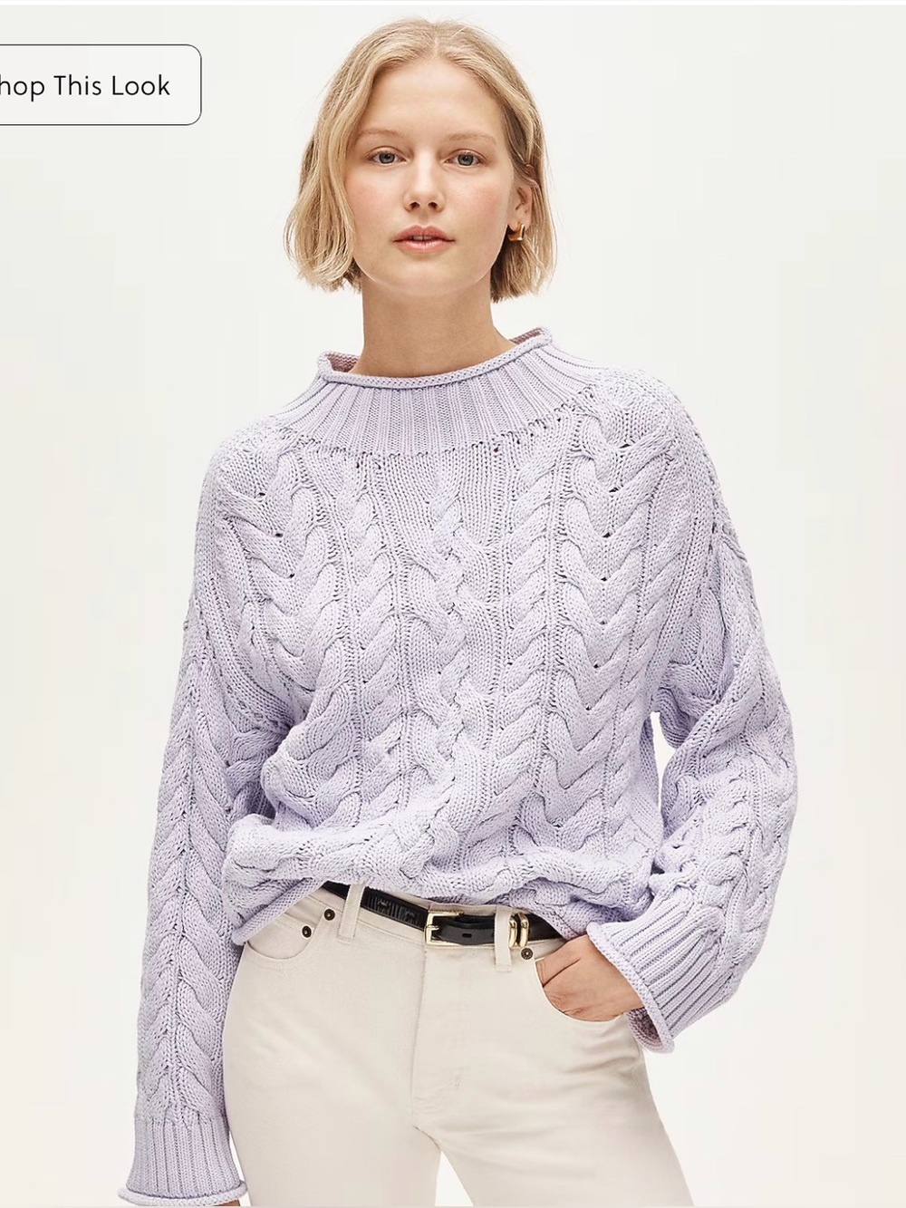 J. Crew Lavender Cable Knit Turtleneck Sweater